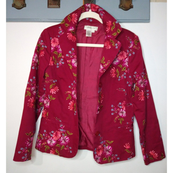 Coldwater Creek Women's Red Floral Embroidered Blazer Jacket XS - Picture 4 of 8